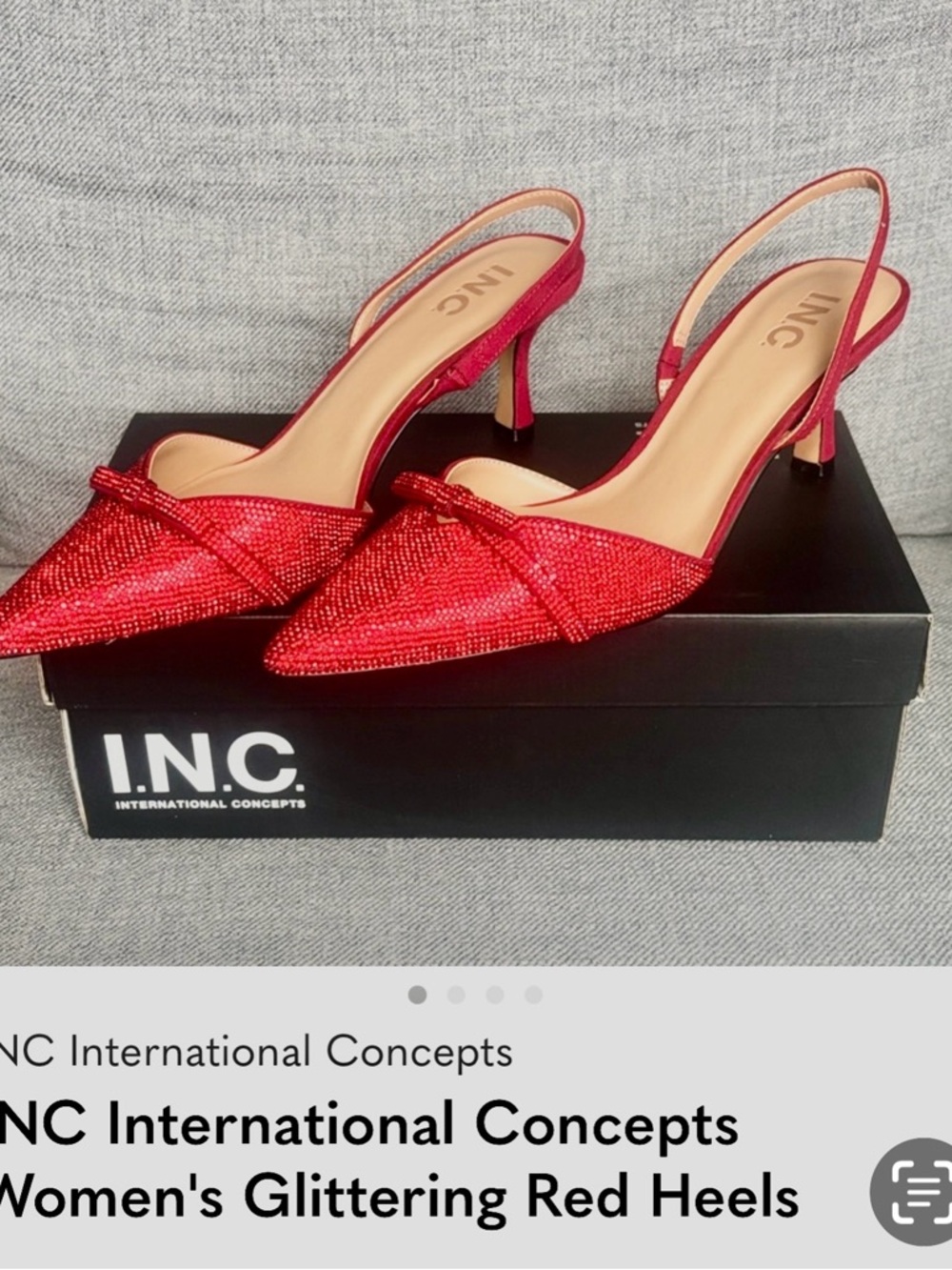 INC International Concepts Red Glitter Pointed Slingback Pumps